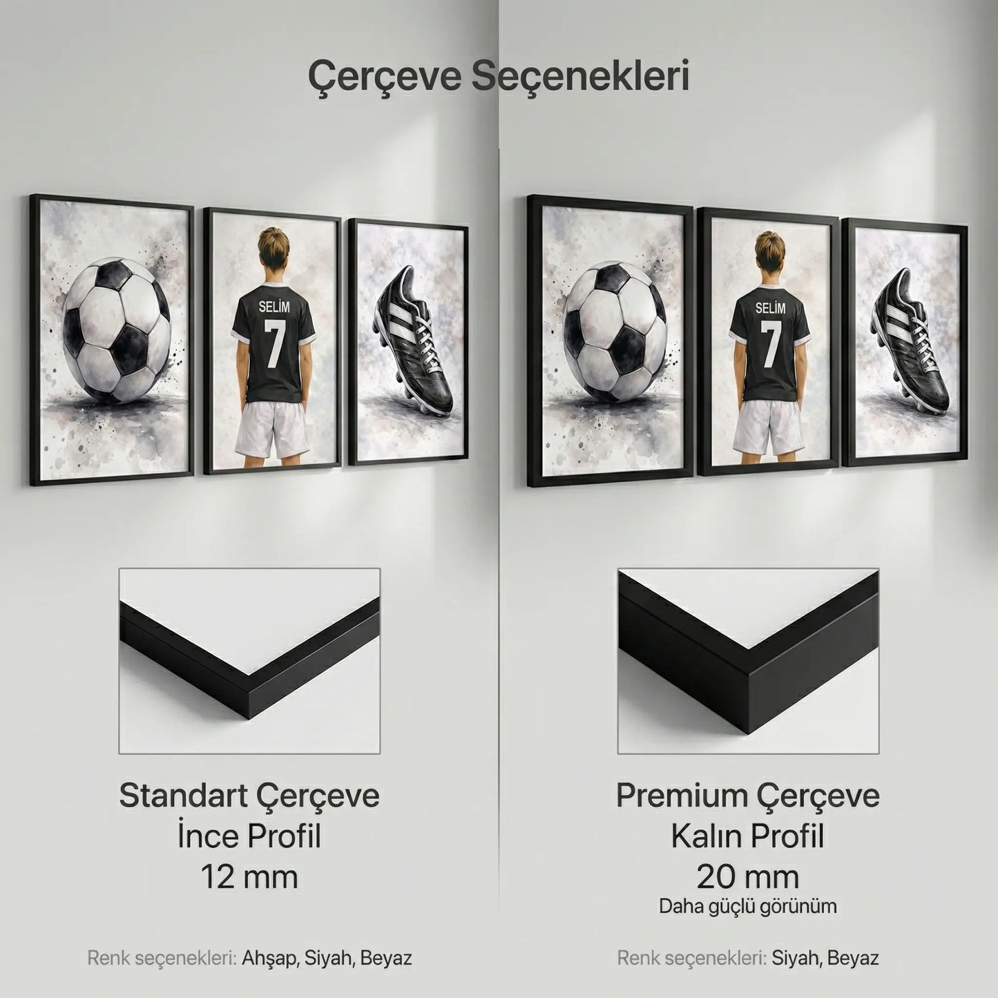 Kişiye Özel Beşiktaş Siyah Beyaz 3'lü Çocuk Odası Tablo Seti - No: 10