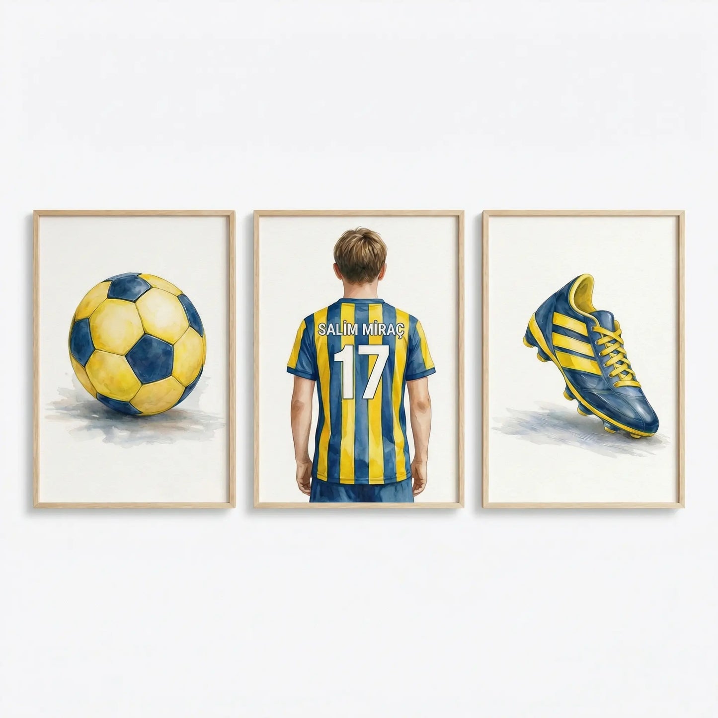 Kişiye Özel Fenerbahçe Sarı Lacivert 3'lü Çocuk Odası Tablo Seti - No: 8