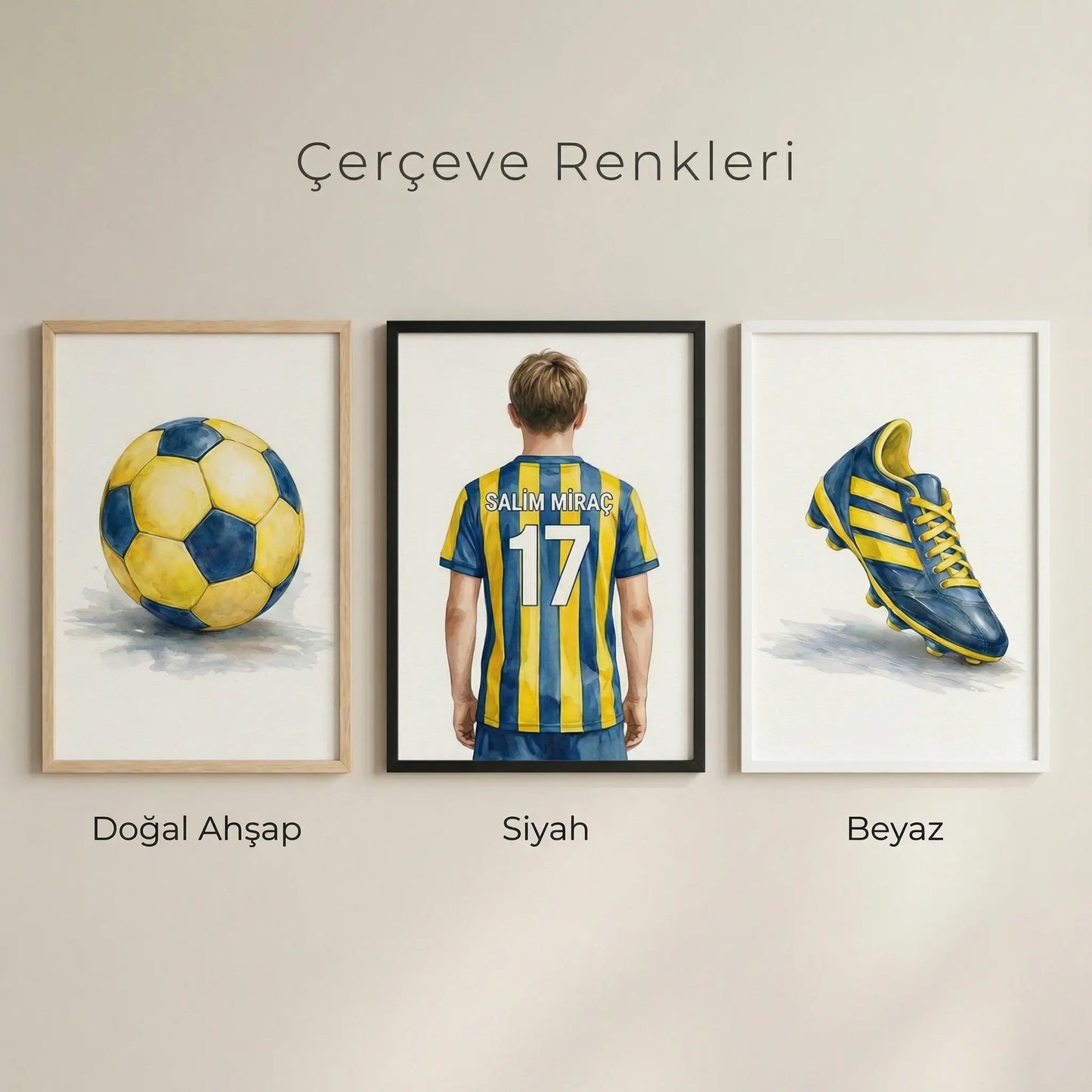 Kişiye Özel Fenerbahçe Sarı Lacivert 3'lü Çocuk Odası Tablo Seti - No: 8