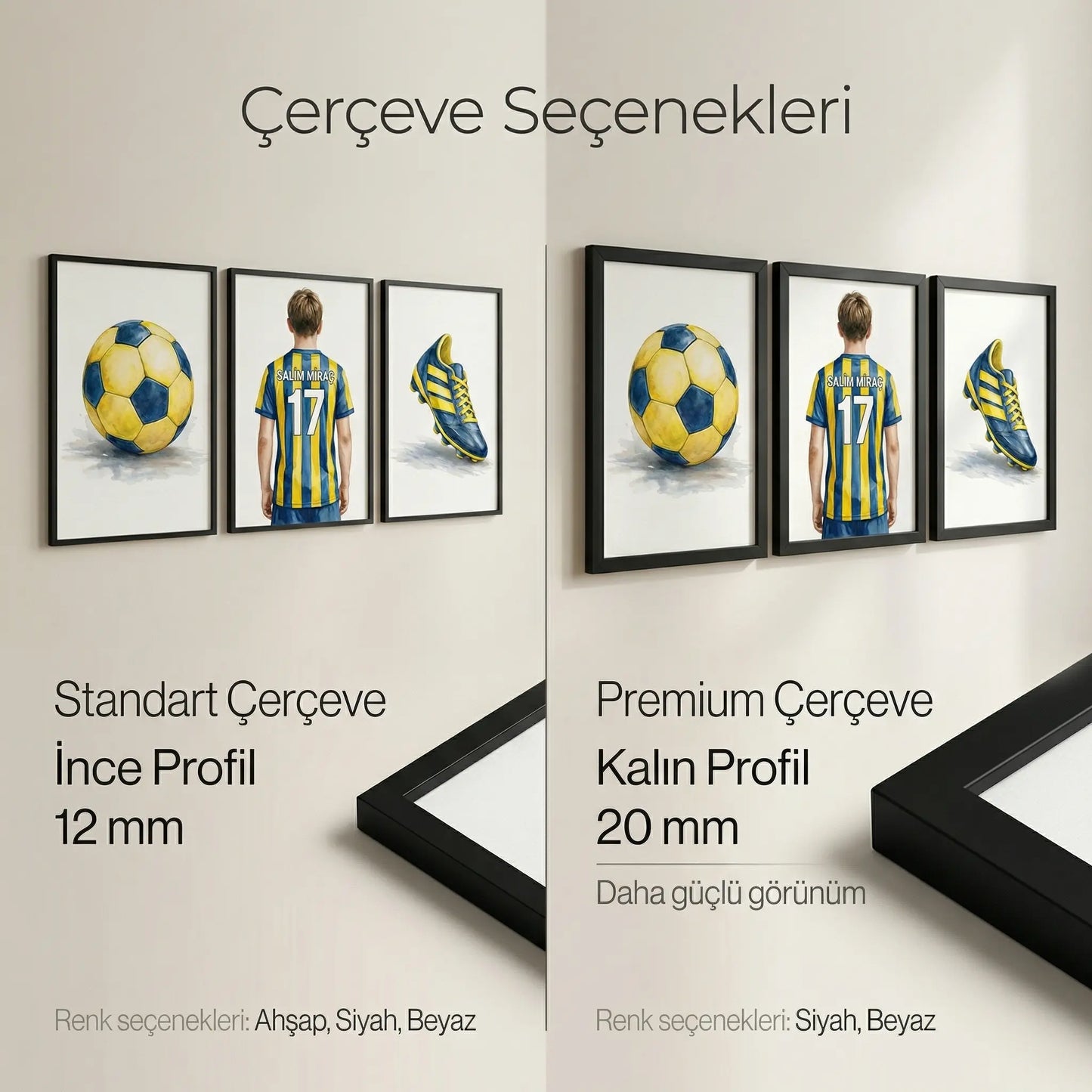 Kişiye Özel Fenerbahçe Sarı Lacivert 3'lü Çocuk Odası Tablo Seti - No: 8