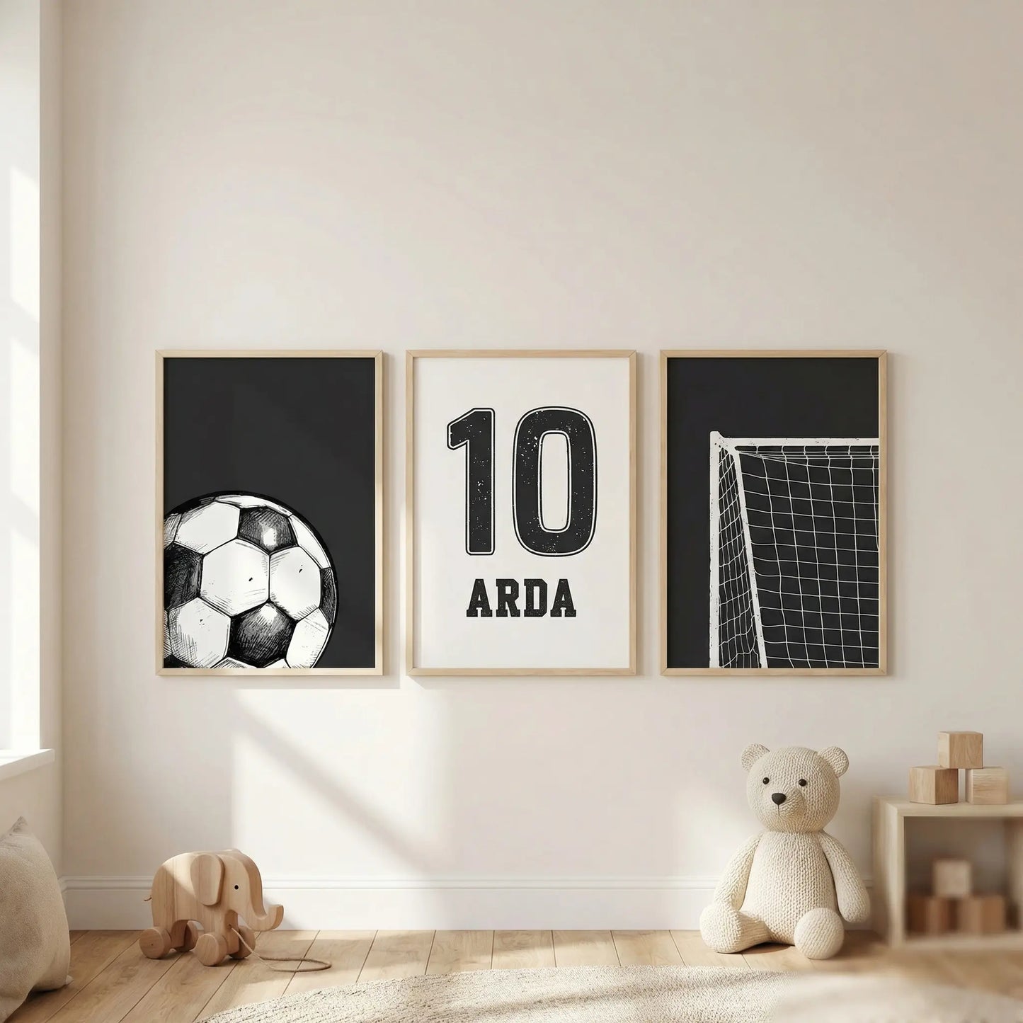Kişiye Özel Futbol Kale Top 3'lü Çocuk Odası Tablo Seti - No: 11