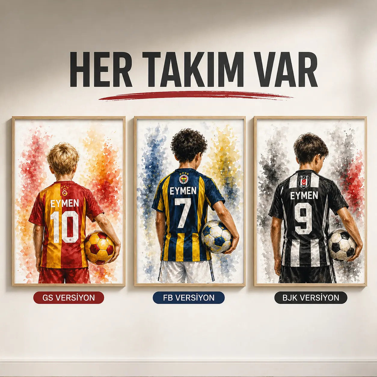 İsme özel futbol posteri boyut seçenekleri 30x40 40x50 50x70 | KidewoArt