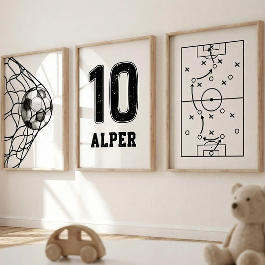 Kişiye Özel Futbol Konseptli 3'lü Çocuk Odası Tablo Seti - No: 16