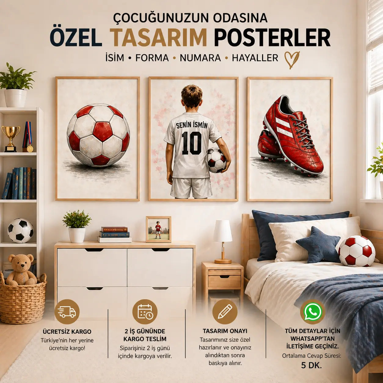 Kişiye özel futbol posteri Galatasaray Fenerbahçe Beşiktaş seçenekleri | KidewoArt