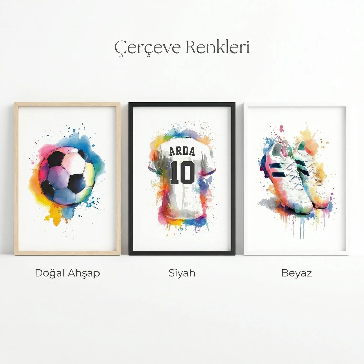 Kişiye Özel Renkli Futbol Temalı 3'lü Çocuk Odası Tablo Seti - No: 12